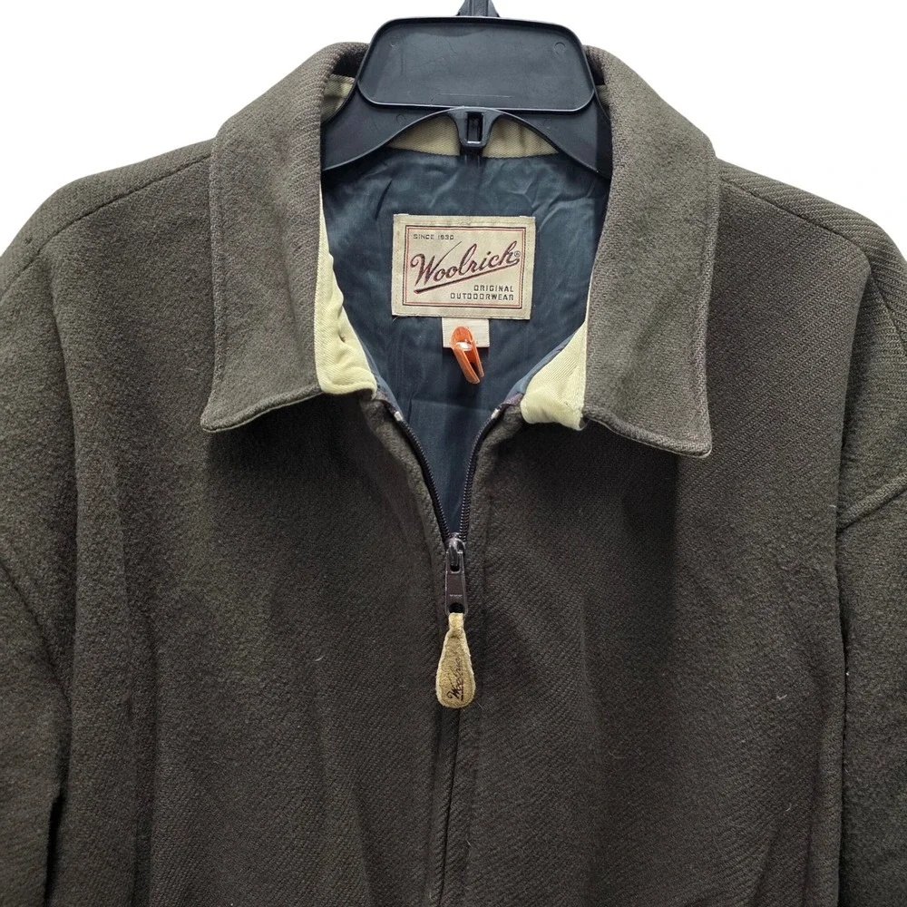 Woolrich Mens XL Brown Wool Full Zip Bomber Jacket Made in USA 16203